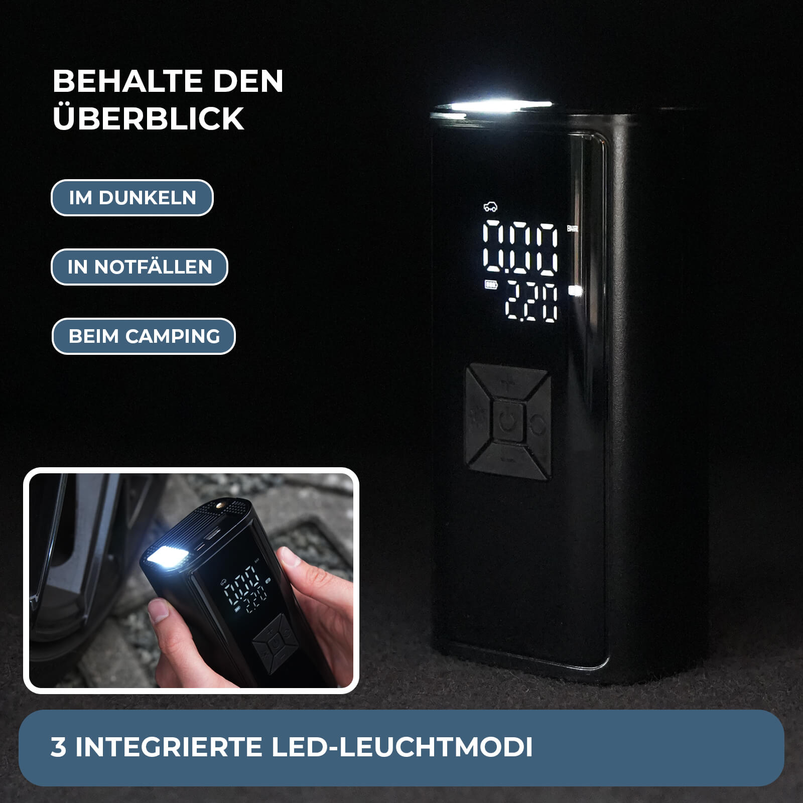 Taschenlampe des AirPulse One ist eingeschaltet