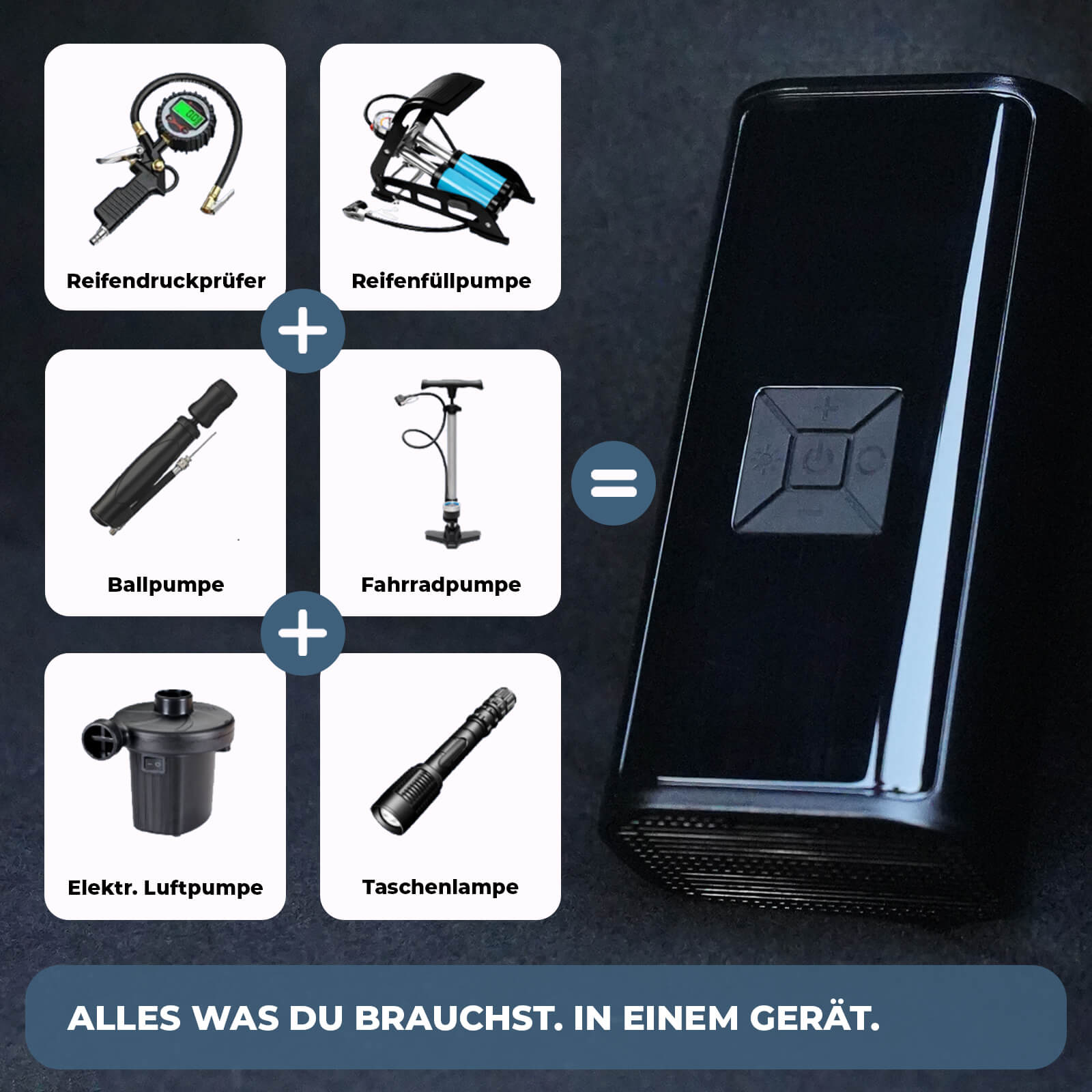 AirPulse One Mini Kompressor vereint Luftpumpe, Reifendruckprüfer und Fahrradpumpe in einem Gerät