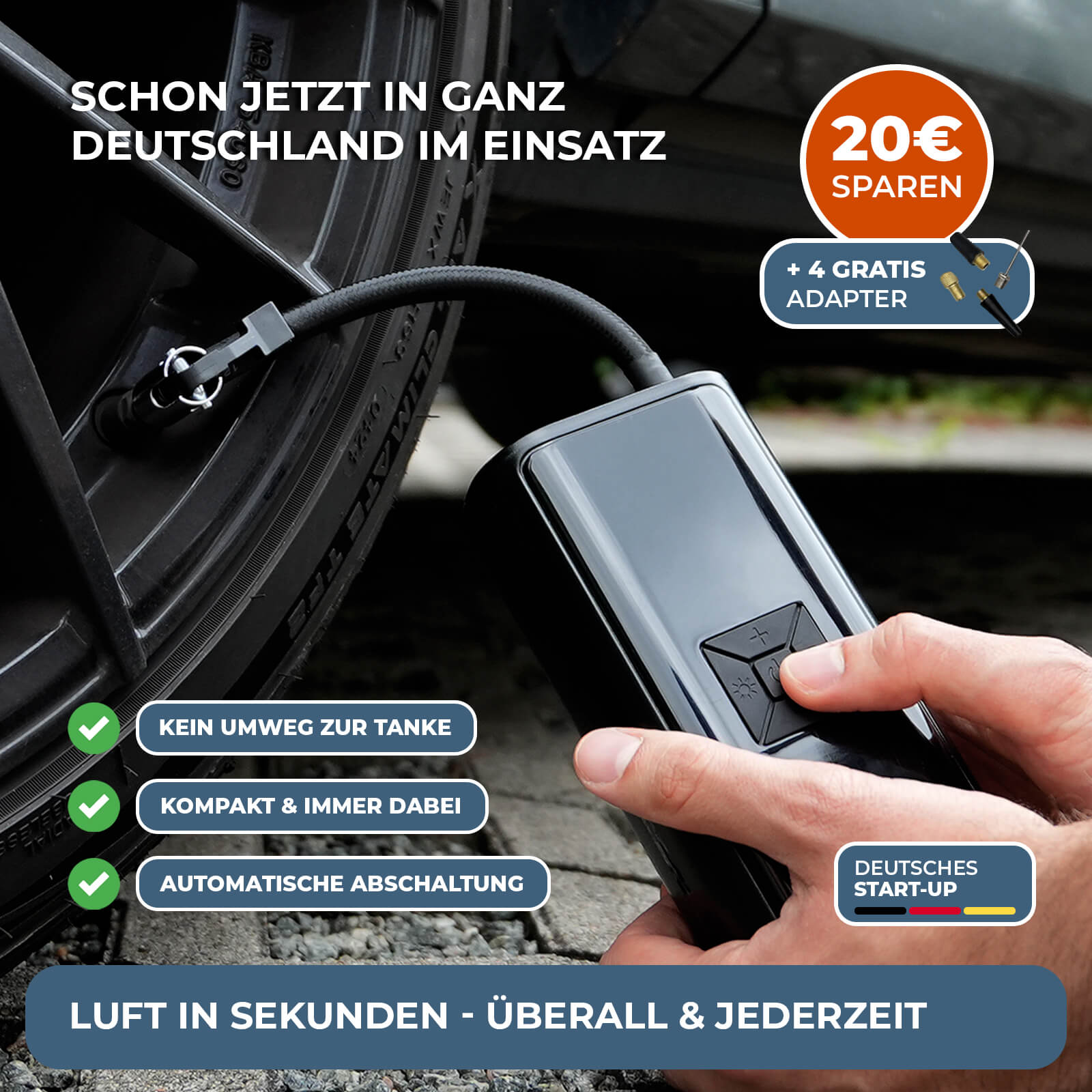 AirPulse One Tragbarer Mini-Kompressor mit Akku