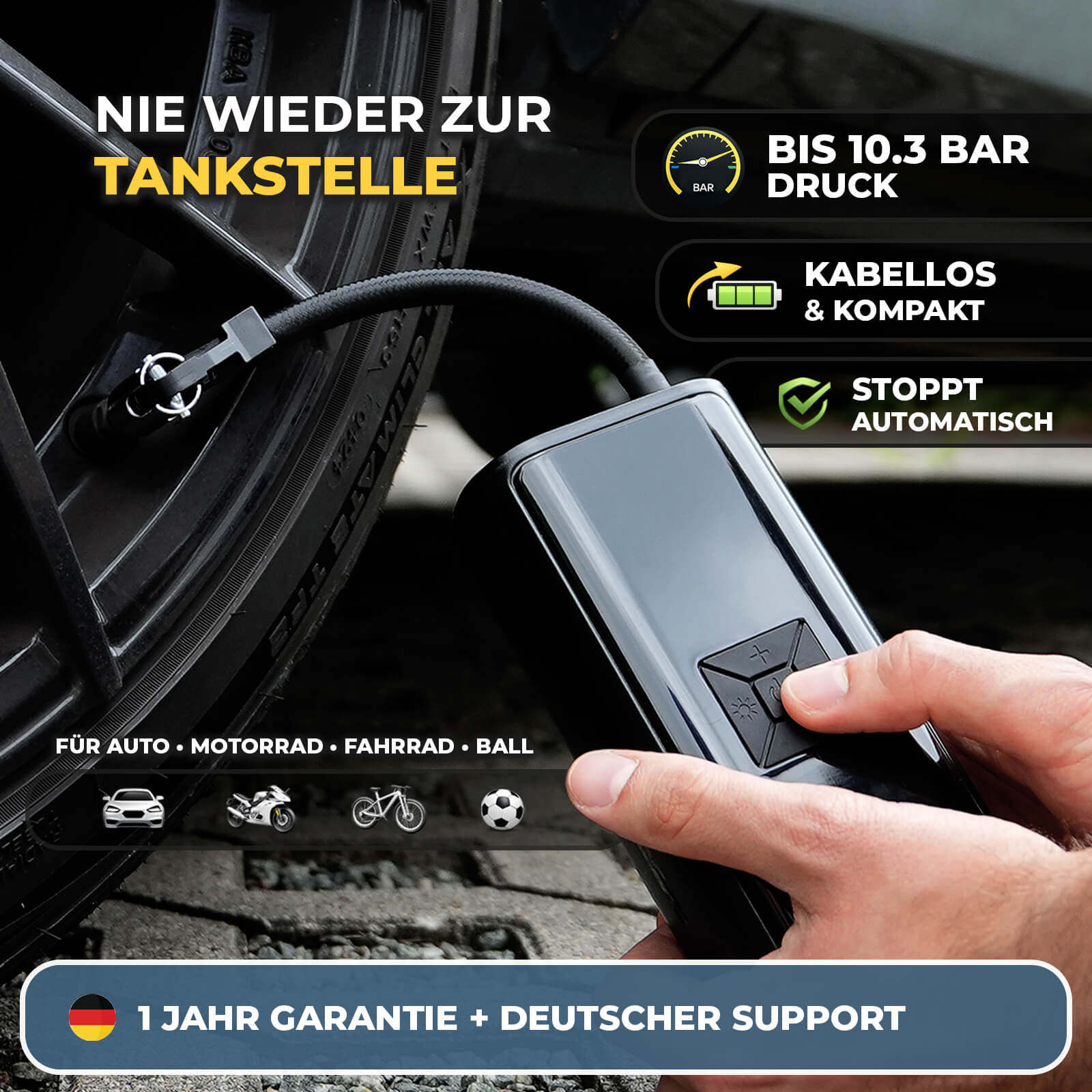 AirPulse One Kabelloser Mini Kompressor mit Akku