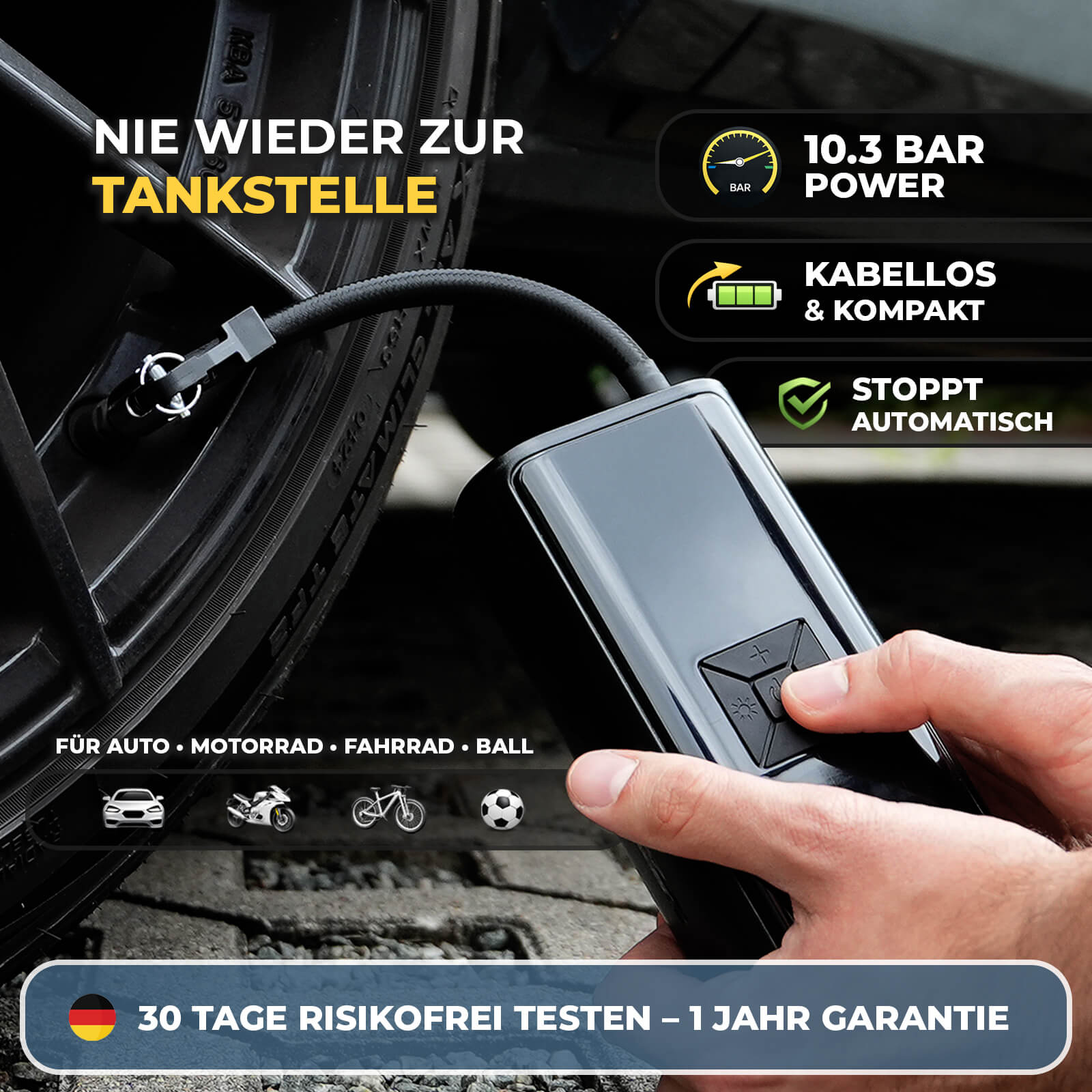 AirPulse One Kabelloser Mini Kompressor mit Akku