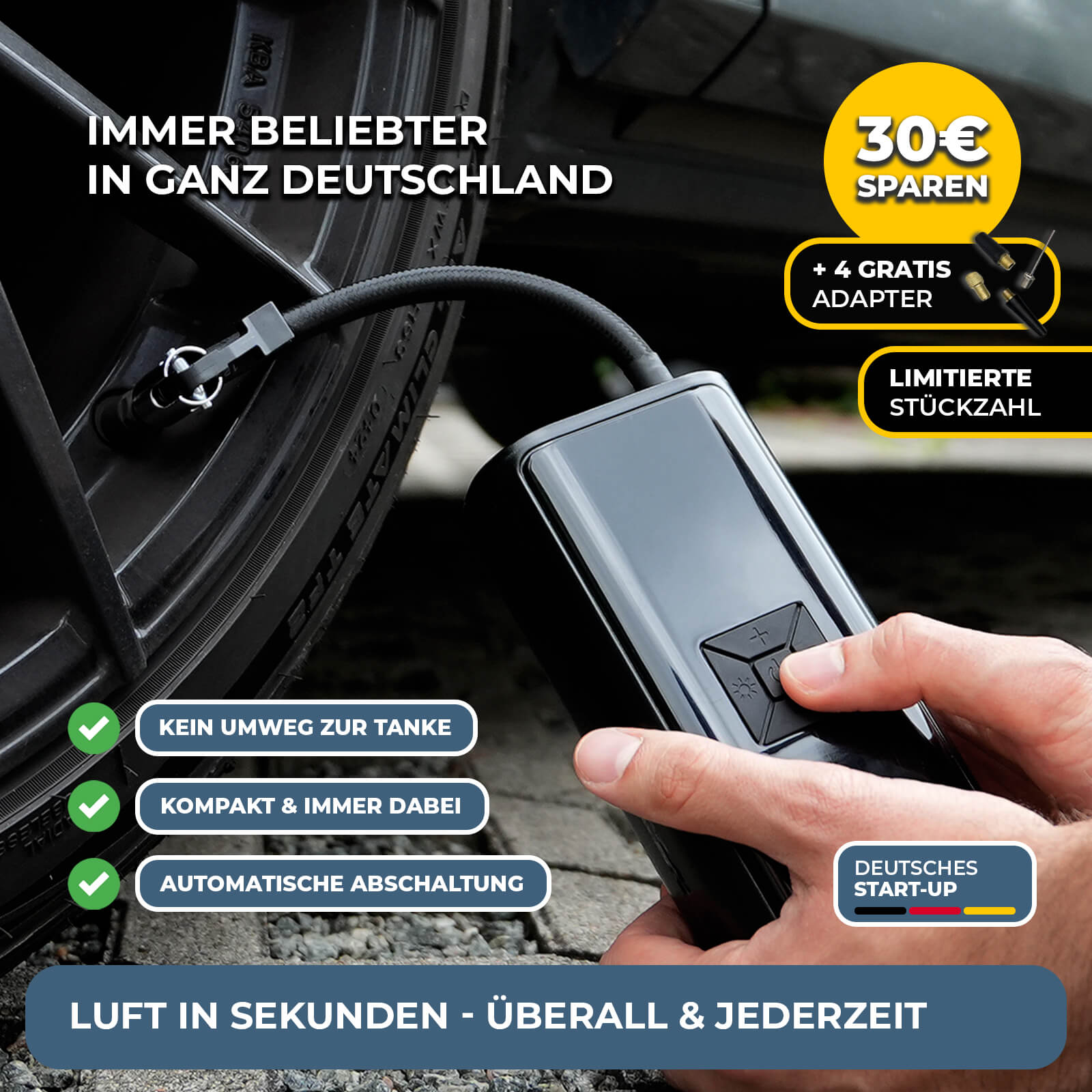 AirPulse One Tragbarer Mini-Kompressor mit Akku