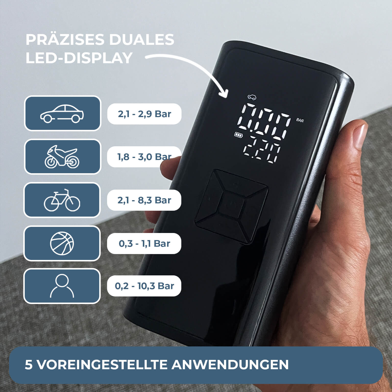 AirPulse One Kompressor in einer Hand